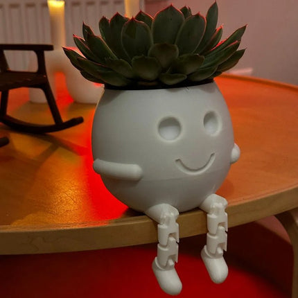 3D printed rocking planter, perfect as a desktop decoration, bookshelf embellishment, or gift. White. - Petal & Stem