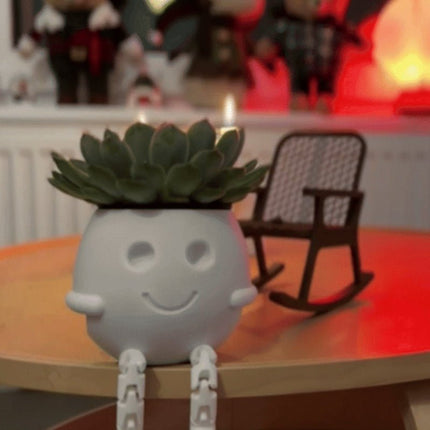 3D printed rocking planter, perfect as a desktop decoration, bookshelf embellishment, or gift. White. - Petal & Stem