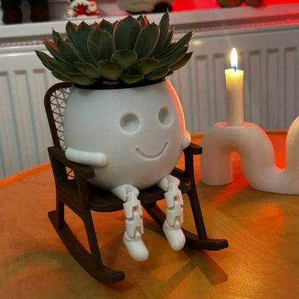 3D printed rocking planter, perfect as a desktop decoration, bookshelf embellishment, or gift. White. - Petal & Stem