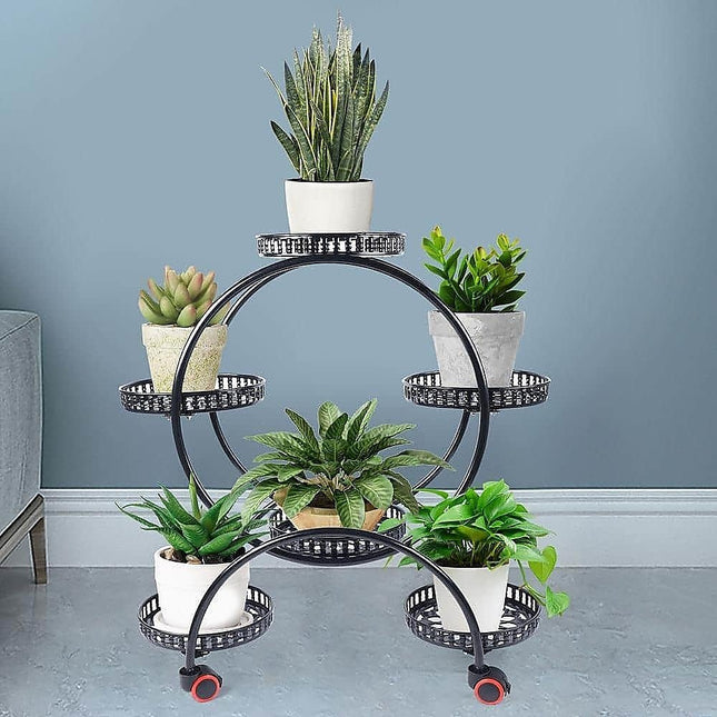 4 Layer 6 Pots Flower Holder Plant Stand Shelf 4 Wheel Free Moving Rack - Petal & Stem