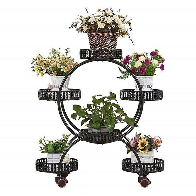 4 Layer 6 Pots Flower Holder Plant Stand Shelf 4 Wheel Free Moving Rack - Petal & Stem