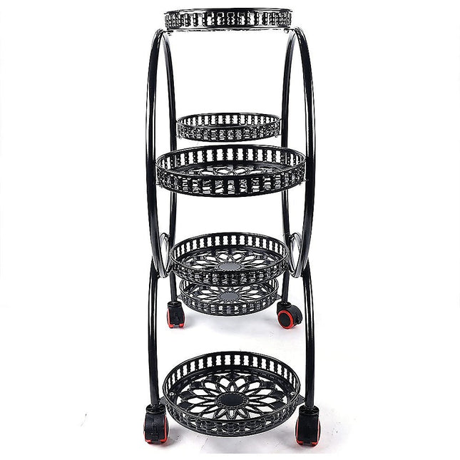 4 Layer 6 Pots Flower Holder Plant Stand Shelf 4 Wheel Free Moving Rack - Petal & Stem