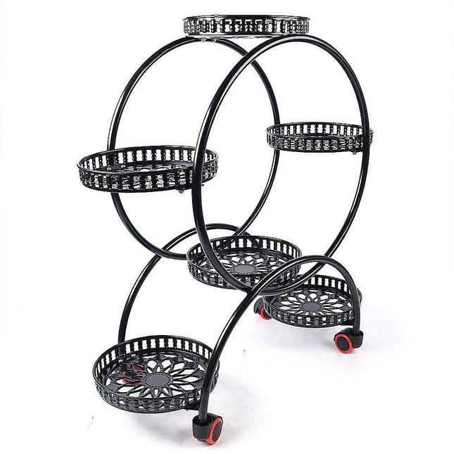 4 Layer 6 Pots Flower Holder Plant Stand Shelf 4 Wheel Free Moving Rack - Petal & Stem