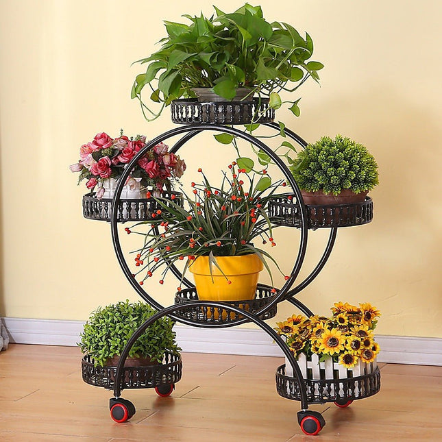 4 Layer 6 Pots Flower Holder Plant Stand Shelf 4 Wheel Free Moving Rack - Petal & Stem
