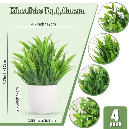 4 Pack Artificial Plants with Pot for Living Room and Office Decoration, 17x12 cm - Petal & Stem