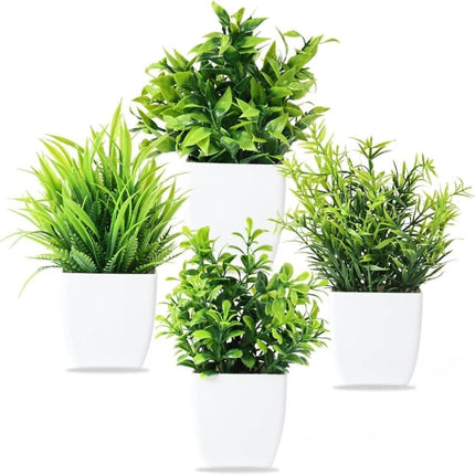 4 Pack Artificial Plants with Pot for Living Room and Office Decoration, 17x12 cm - Petal & Stem