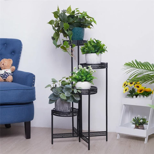 4 Tier Foldable Corner Tall Plant Stand Metal Flower Display Rack Indoor Outdoor - Petal & Stem