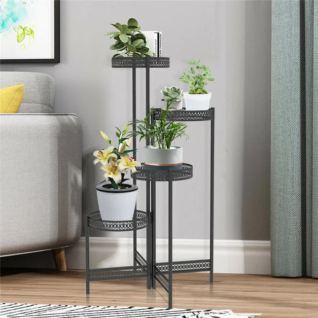 4 Tier Foldable Corner Tall Plant Stand Metal Flower Display Rack Indoor Outdoor - Petal & Stem