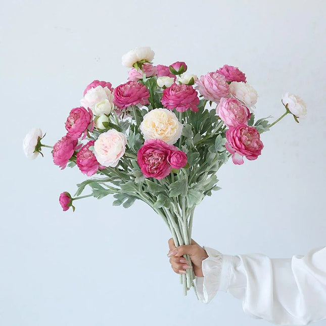 5pcs Artificial Peony Silk Flowers Bouquet Decor Faux Floral Arrangements Champagne - Petal & Stem