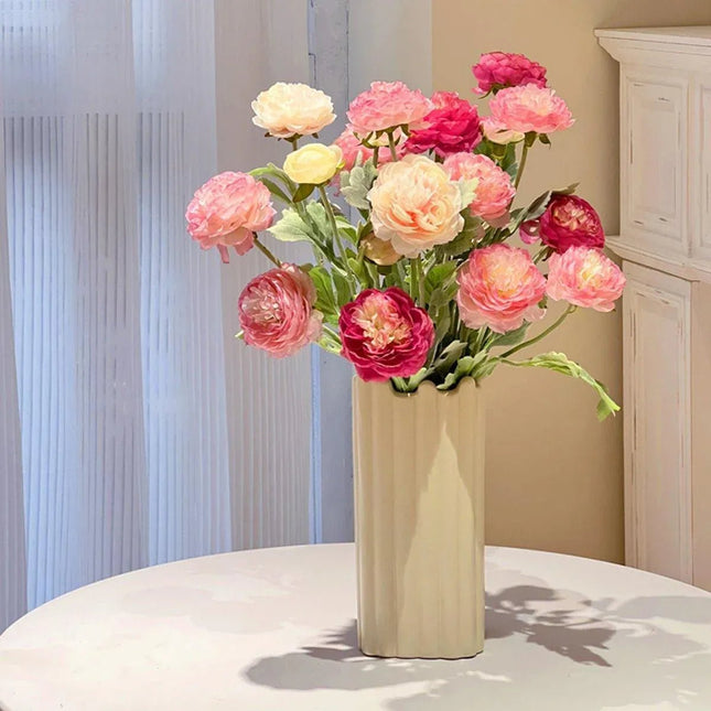 5pcs Artificial Peony Silk Flowers Bouquet Decor Faux Floral Arrangements Champagne - Petal & Stem
