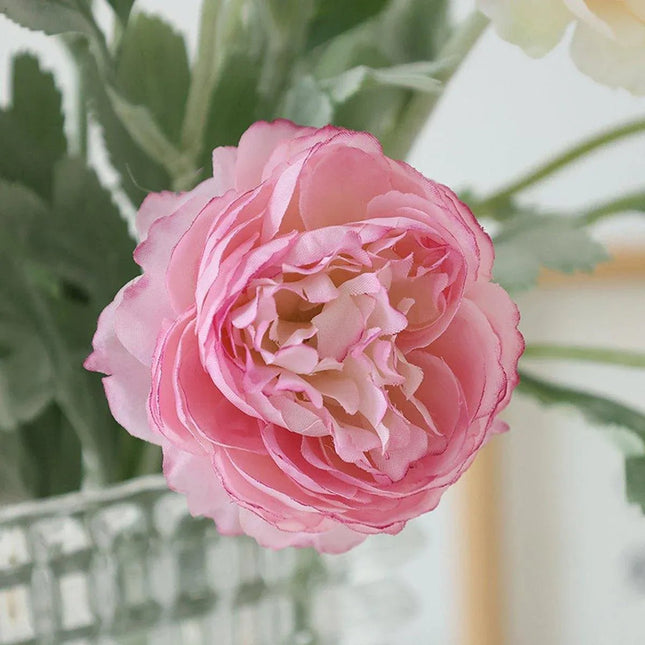 5pcs Artificial Peony Silk Flowers Bouquet Decor Faux Floral Arrangements Champagne - Petal & Stem
