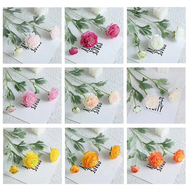 5pcs Artificial Peony Silk Flowers Bouquet Decor Faux Floral Arrangements Purple Red - Petal & Stem