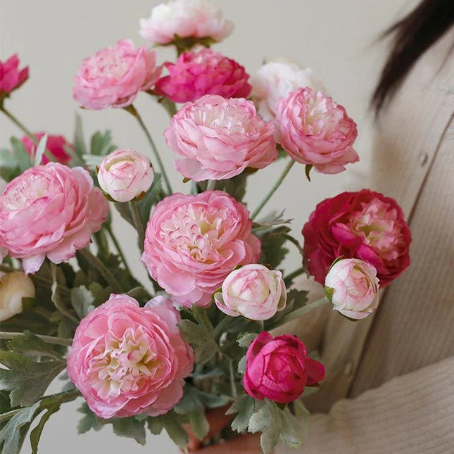 5pcs Artificial Peony Silk Flowers Bouquet Decor Faux Floral Arrangements Purple Red - Petal & Stem