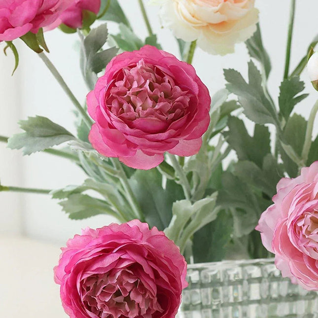 5pcs Artificial Peony Silk Flowers Bouquet Decor Faux Floral Arrangements Purple Red - Petal & Stem
