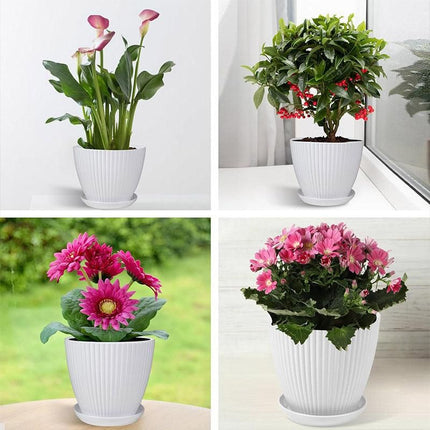 6PCS Simple Plastic Round Plant Pots Vertical Stripes Flower Pot Green Gardening Green - Petal & Stem