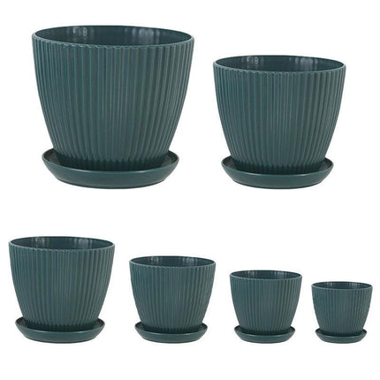 6PCS Simple Plastic Round Plant Pots Vertical Stripes Flower Pot Green Gardening Green - Petal & Stem