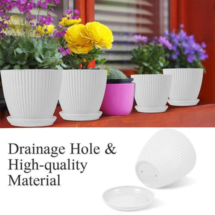 6PCS Simple Plastic Round Plant Pots Vertical Stripes Flower Pot Green Gardening Green - Petal & Stem