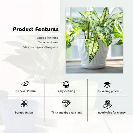 6PCS Simple Plastic Round Plant Pots Vertical Stripes Flower Pot Green Gardening Green - Petal & Stem