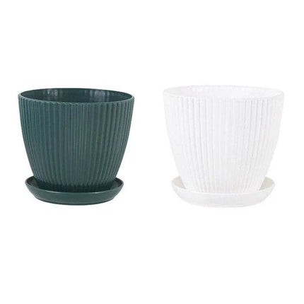 6PCS Simple Plastic Round Plant Pots Vertical Stripes Flower Pot Green Gardening Green - Petal & Stem