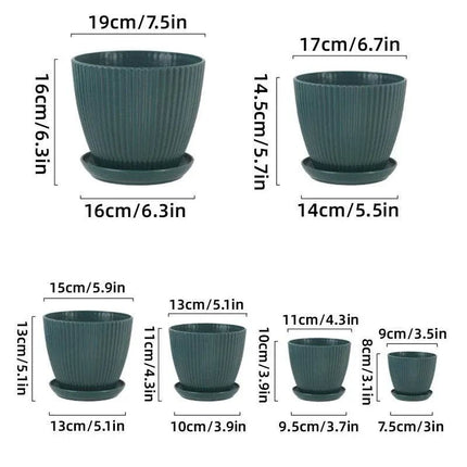6PCS Simple Plastic Round Plant Pots Vertical Stripes Flower Pot Green Gardening Green - Petal & Stem
