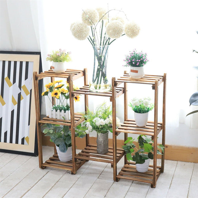8 Tier Wooden Plant Stand Outdoor Indoor Garden Shelf - Petal & Stem