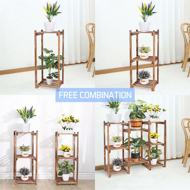 8 Tier Wooden Plant Stand Outdoor Indoor Garden Shelf - Petal & Stem