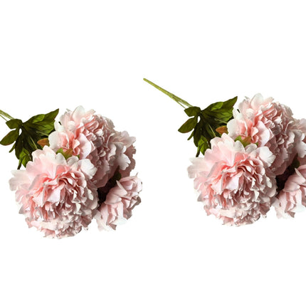 Artificial Bloomed Peony Bunch Set of 2 Bunches 45cm with 5 Flowers Each Soft Pink - Petal & Stem