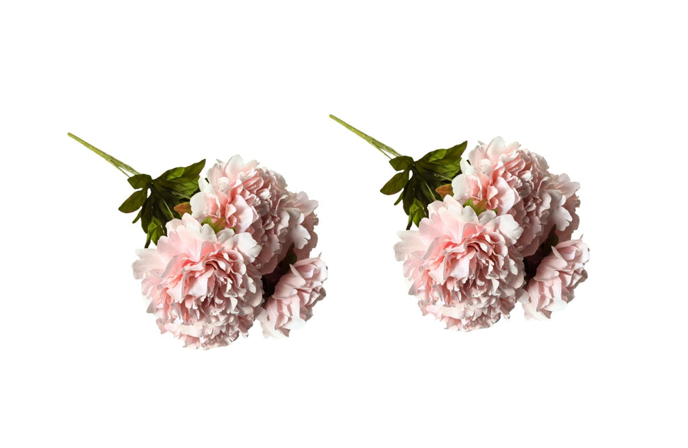 Artificial Bloomed Peony Bunch Set of 2 Bunches 45cm with 5 Flowers Each Soft Pink - Petal & Stem