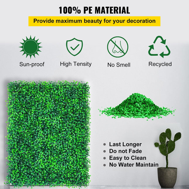 Artificial Boxwood Panels, 12 PCS 20"x20" Boxwood Hedge Wall Panels, PE Artificial Grass Backdrop Wall - Petal & Stem