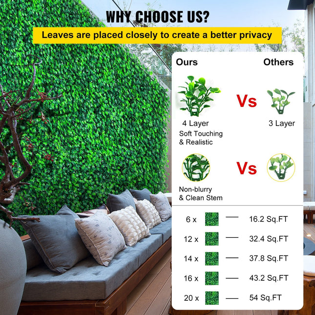 Artificial Boxwood Panels, 20 PCS 20\"x20\" Boxwood Hedge Wall Panels, PE Artificial Grass Backdrop Wall - Petal & Stem