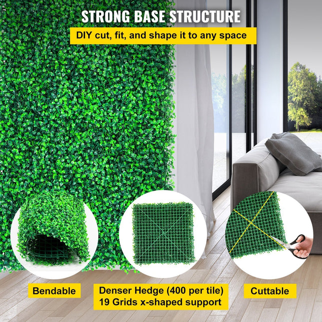Artificial Boxwood Panels, 20 PCS 20\"x20\" Boxwood Hedge Wall Panels, PE Artificial Grass Backdrop Wall - Petal & Stem