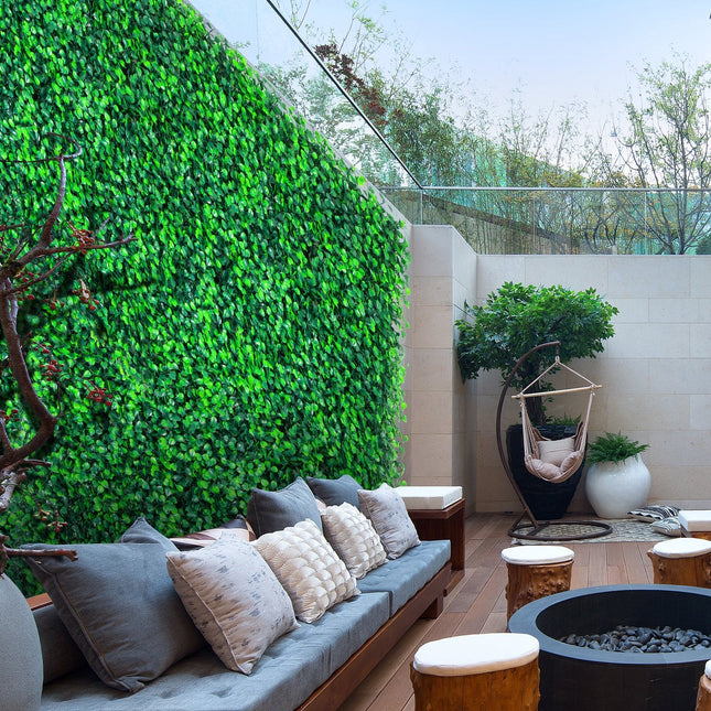 Artificial Boxwood Panels, 20 PCS 20\"x20\" Boxwood Hedge Wall Panels, PE Artificial Grass Backdrop Wall - Petal & Stem