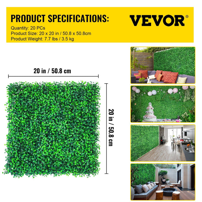 Artificial Boxwood Panels, 20 PCS 20\"x20\" Boxwood Hedge Wall Panels, PE Artificial Grass Backdrop Wall - Petal & Stem