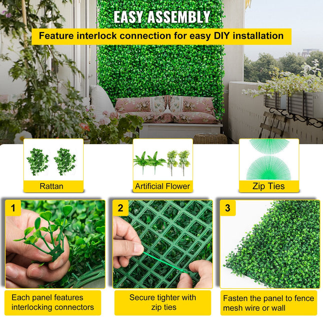 Artificial Boxwood Panels, 20 PCS 20\"x20\" Boxwood Hedge Wall Panels, PE Artificial Grass Backdrop Wall - Petal & Stem
