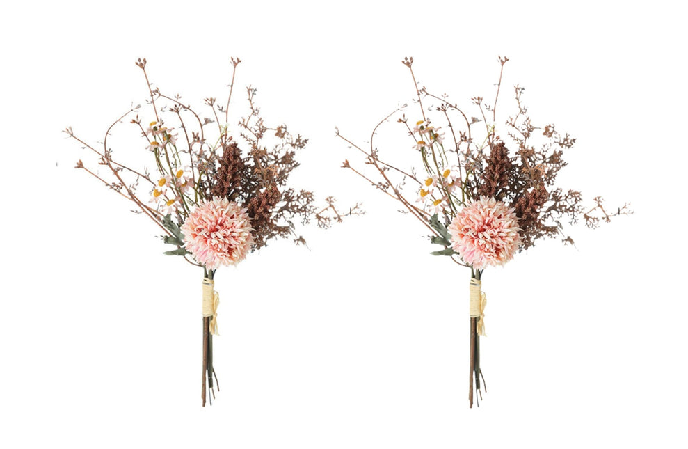 Artificial Chrysanthemums Natural Bouquet 35cm Set of 2 Bunch - Petal & Stem