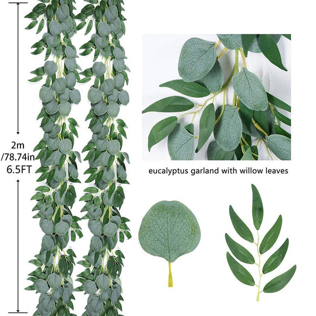 Artificial Eucalyptus Garland 2m Green Vine Fake Plant Home Decoration Rattan - Petal & Stem