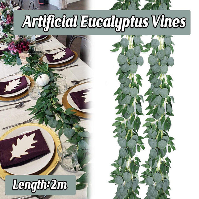 Artificial Eucalyptus Garland 2m Green Vine Fake Plant Home Decoration Rattan - Petal & Stem