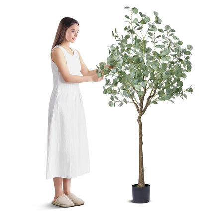 Artificial Eucalyptus Tree, 15.2cm Tall Faux Plant, Secure PE Material & Anti Tip Tilt Protection - Petal & Stem
