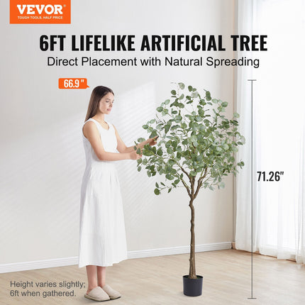 Artificial Eucalyptus Tree, 15.2cm Tall Faux Plant, Secure PE Material & Anti Tip Tilt Protection - Petal & Stem