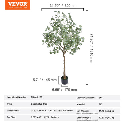 Artificial Eucalyptus Tree, 15.2cm Tall Faux Plant, Secure PE Material & Anti Tip Tilt Protection - Petal & Stem
