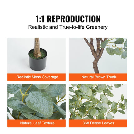 Artificial Eucalyptus Tree, 15.2cm Tall Faux Plant, Secure PE Material & Anti Tip Tilt Protection - Petal & Stem