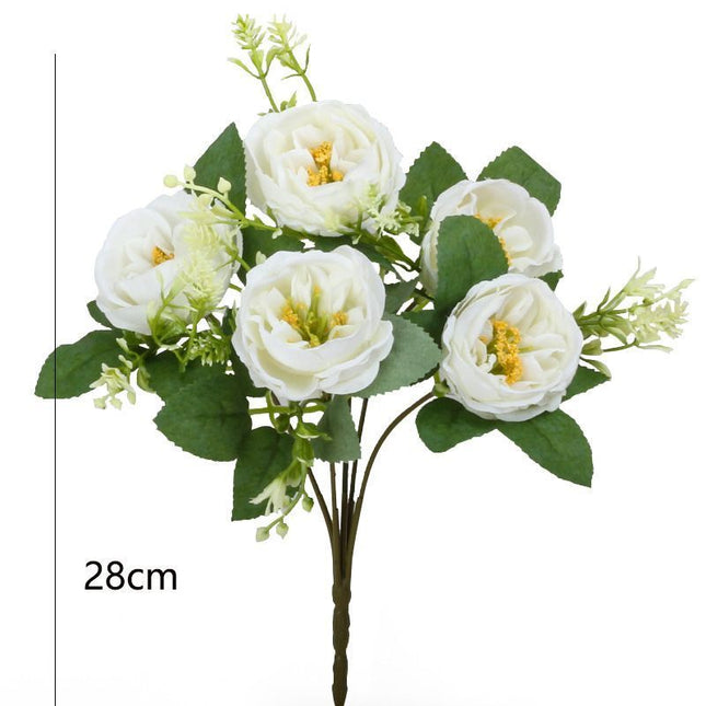 Artificial flower 5 white peony flowers in a bunch - Petal & Stem