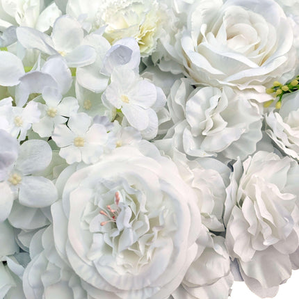 Artificial Flower Wall Backdrop Panel 40cm X 60cm Mixed Whites - Petal & Stem