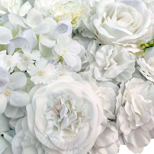 Artificial Flower Wall Backdrop Panel 40cm X 60cm Mixed Whites - Petal & Stem