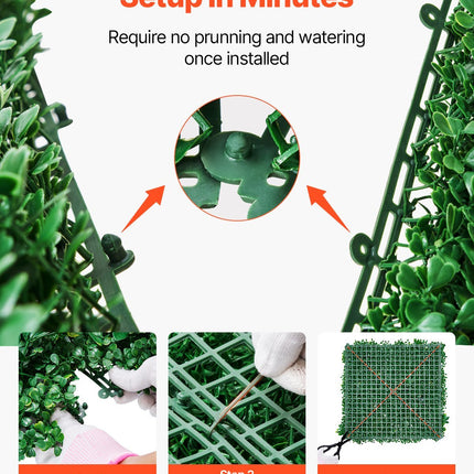 Artificial Grass Wall Panels, 12 PCS 20 x 20 inch, 3D Combination Greenery Boxwood Panel - Petal & Stem