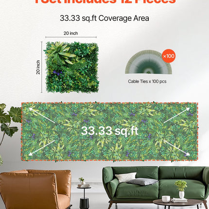 Artificial Grass Wall Panels, 12 PCS 20 x 20 inch, 3D Combination Greenery Boxwood Panel - Petal & Stem