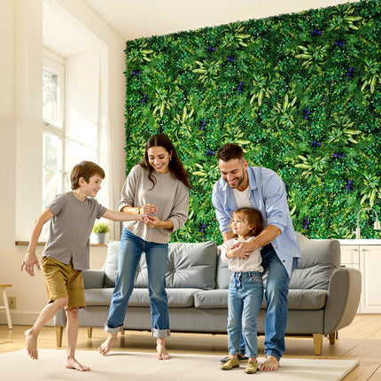 Artificial Grass Wall Panels, 12 PCS 20 x 20 inch, 3D Combination Greenery Boxwood Panel - Petal & Stem