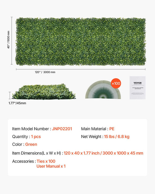 Artificial Grass Wall Panels, 40 x 120 inch, Milan Grass Greenery Boxwood Panel for Indoor Outdoor Green Decor & Ivy Fence Covering, Privacy Backdrop Wall Hedge Screen for Garden - Petal & Stem