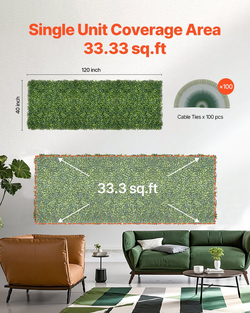 Artificial Grass Wall Panels, 40 x 120 inch, Milan Grass Greenery Boxwood Panel for Indoor Outdoor Green Decor & Ivy Fence Covering, Privacy Backdrop Wall Hedge Screen for Garden - Petal & Stem