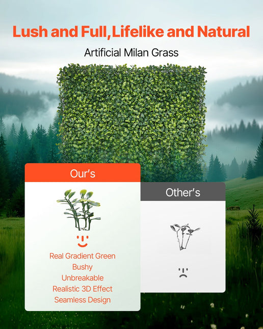 Artificial Grass Wall Panels, 40 x 120 inch, Milan Grass Greenery Boxwood Panel for Indoor Outdoor Green Decor & Ivy Fence Covering, Privacy Backdrop Wall Hedge Screen for Garden - Petal & Stem